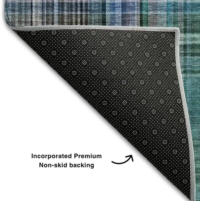 Teal And Gray Plaid Washable Area Rug With UV Protection Photo 7