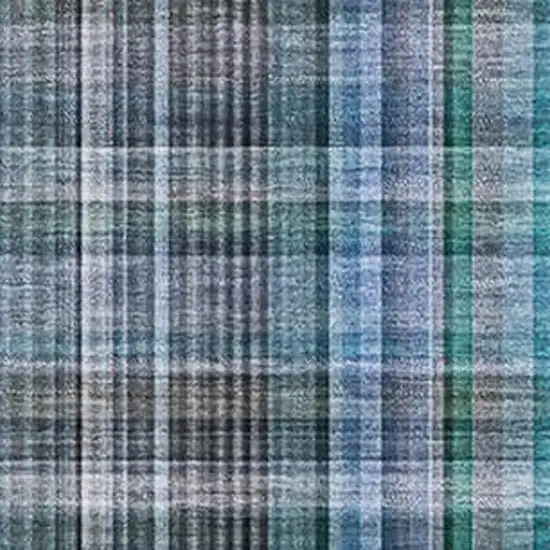 Teal And Gray Plaid Washable Area Rug With UV Protection Photo 3