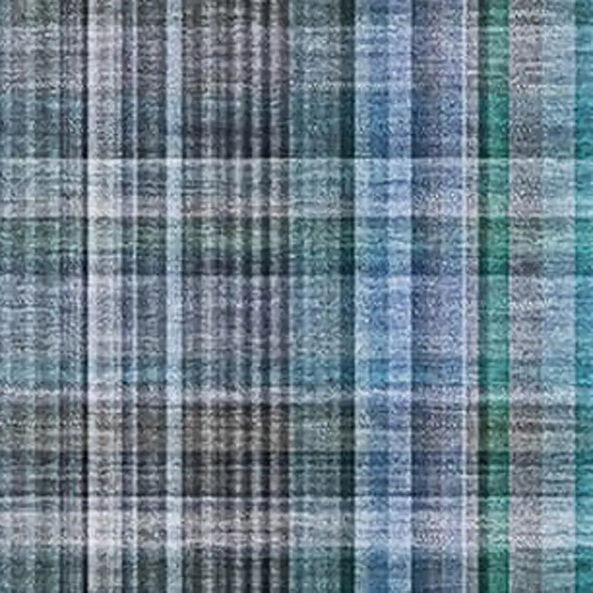 Teal And Gray Plaid Washable Area Rug With UV Protection Photo 3