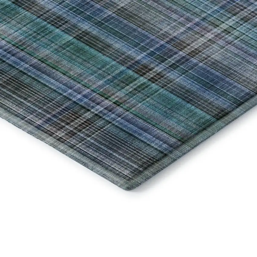 Teal And Gray Plaid Washable Area Rug With UV Protection Photo 8