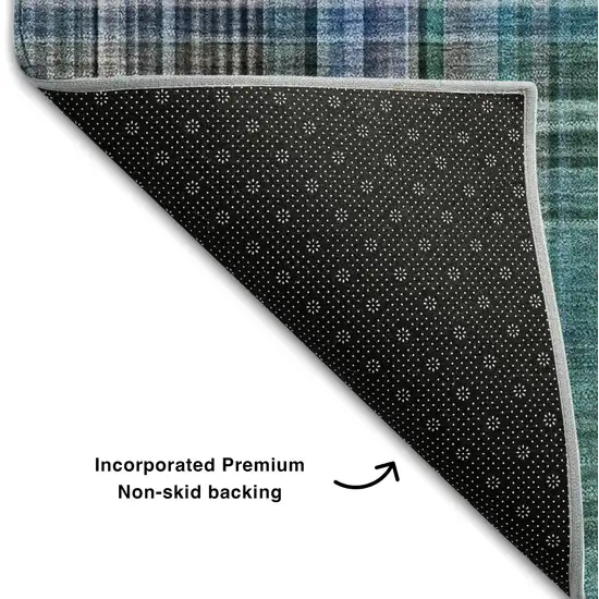 Teal And Gray Plaid Washable Area Rug With UV Protection Photo 7