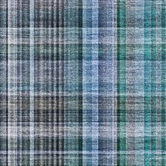 Teal And Gray Plaid Washable Area Rug With UV Protection Photo 3