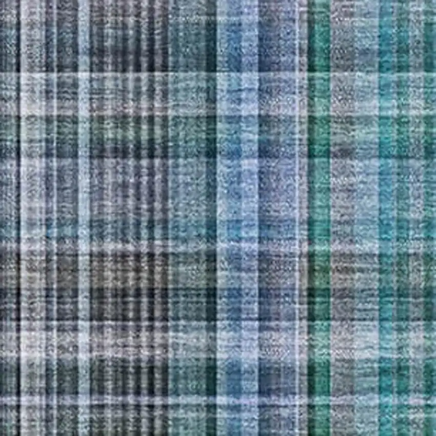 Teal And Gray Plaid Washable Area Rug With UV Protection Photo 3