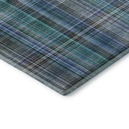 Teal And Gray Plaid Washable Area Rug With UV Protection Photo 8
