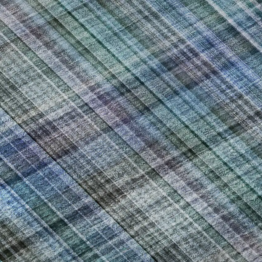 Teal And Gray Plaid Washable Area Rug With UV Protection Photo 9
