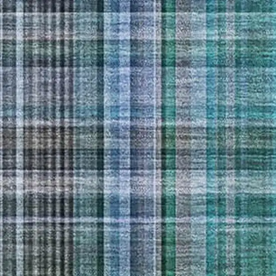 Teal And Gray Plaid Washable Area Rug With UV Protection Photo 3