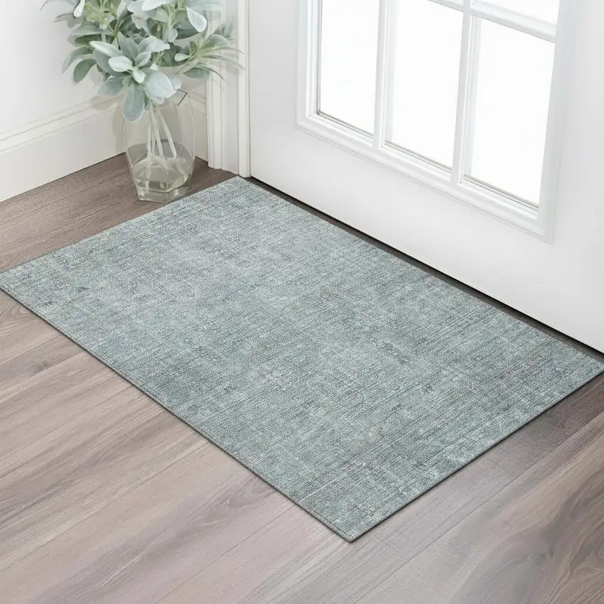 Teal And Gray Southwestern Washable Area Rug With UV Protection Photo 1