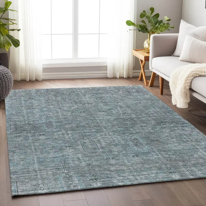 Teal And Gray Southwestern Washable Area Rug With UV Protection Photo 5