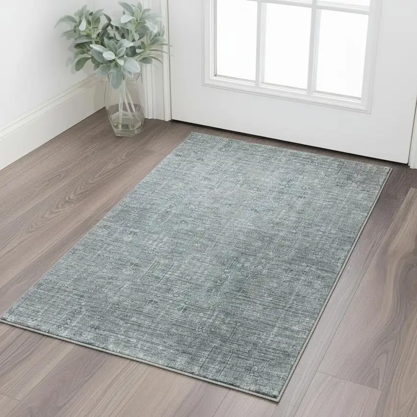 Teal And Gray Southwestern Washable Area Rug With UV Protection Photo 2