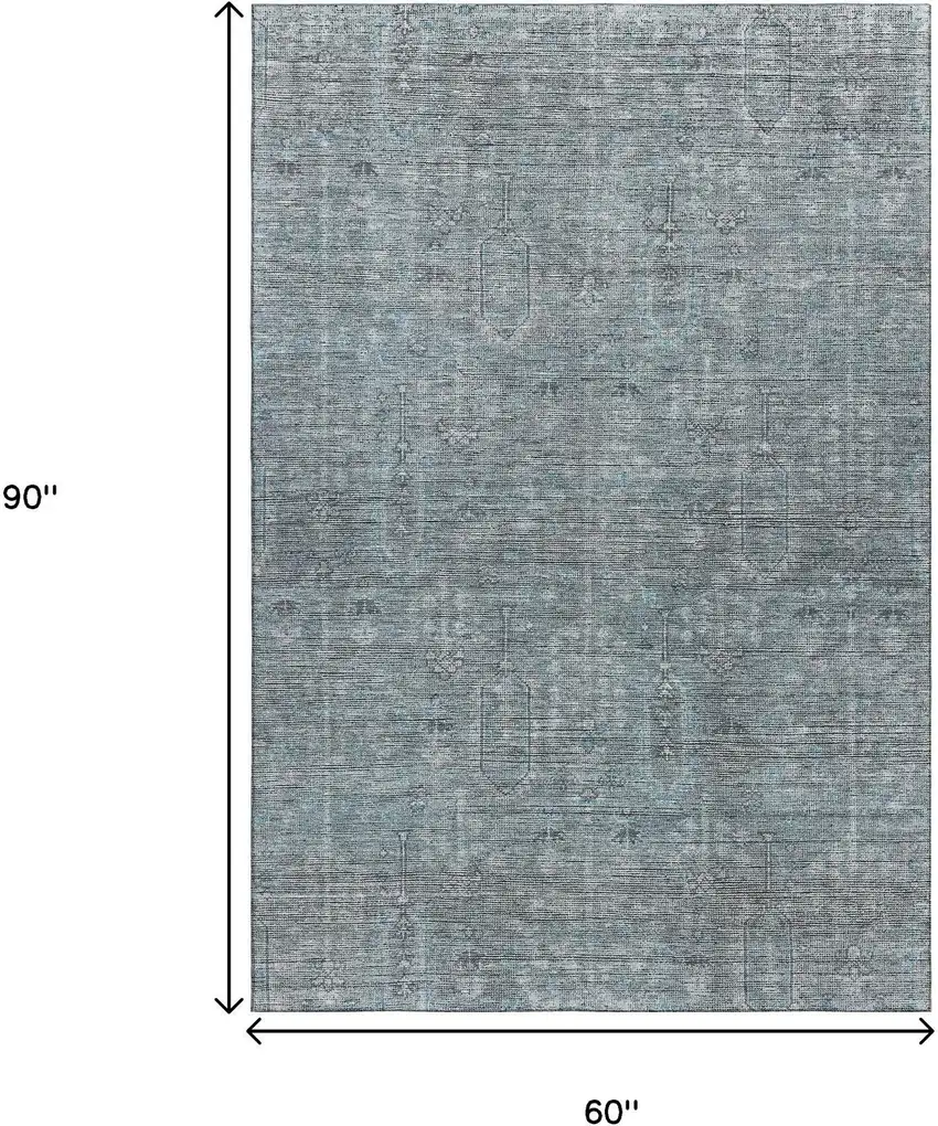 Teal And Gray Southwestern Washable Area Rug With UV Protection Photo 3