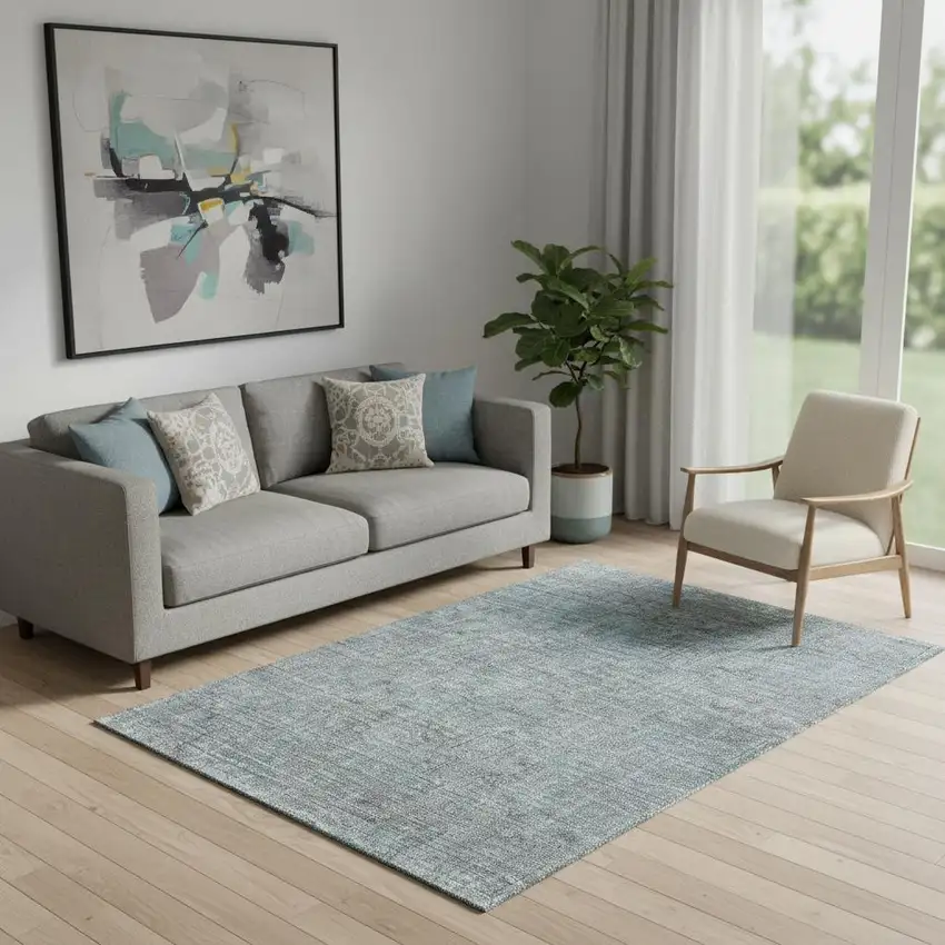 Teal And Gray Southwestern Washable Area Rug With UV Protection Photo 1