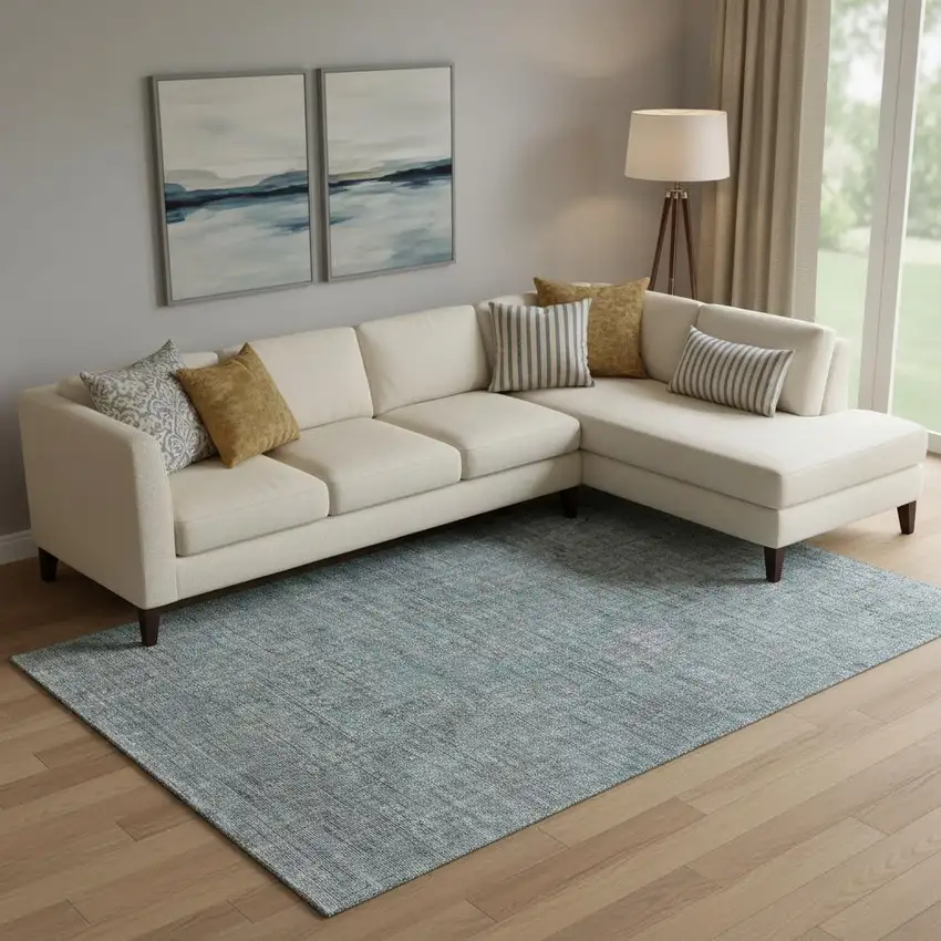 Teal And Gray Southwestern Washable Area Rug With UV Protection Photo 1