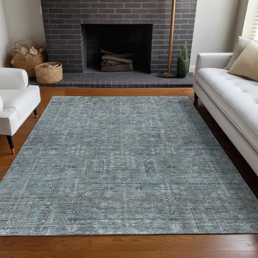 Teal And Gray Southwestern Washable Area Rug With UV Protection Photo 6