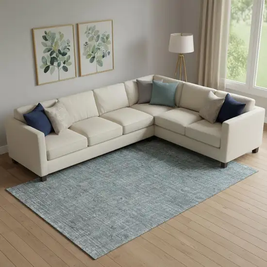 Teal And Gray Southwestern Washable Area Rug With UV Protection Photo 1