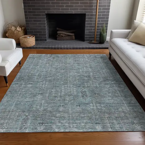 Teal And Gray Southwestern Washable Area Rug With UV Protection Photo 5