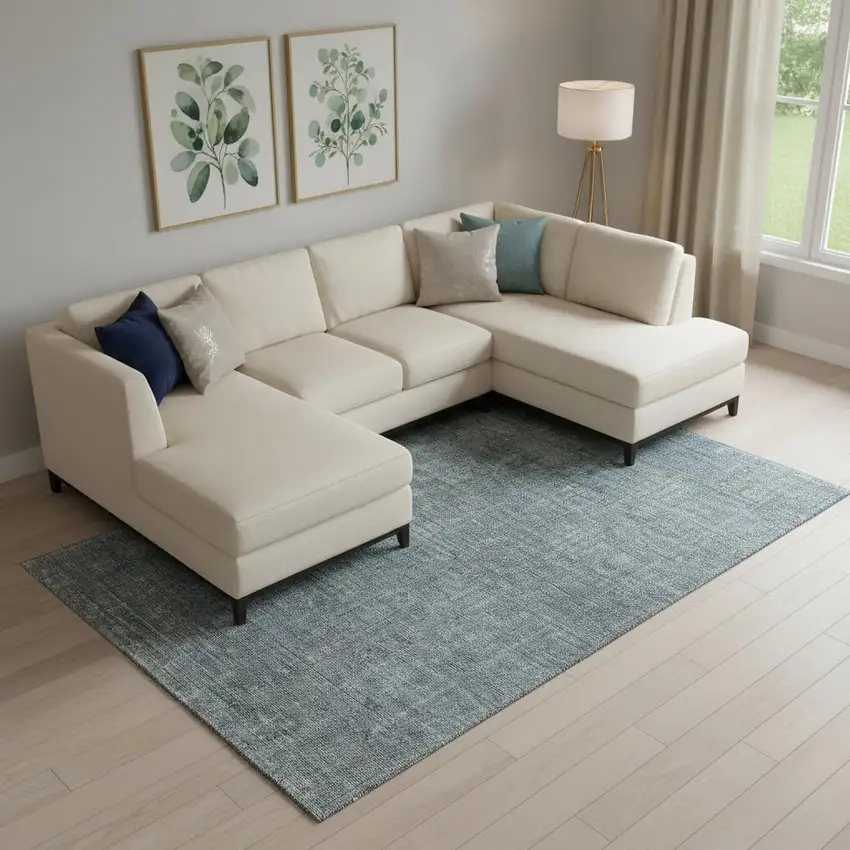 Teal And Gray Southwestern Washable Area Rug With UV Protection Photo 1