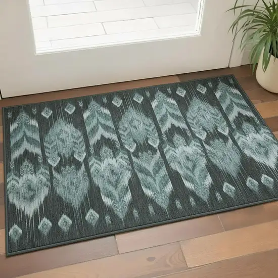 Teal And Gray Southwestern Washable Area Rug With UV Protection Photo 2