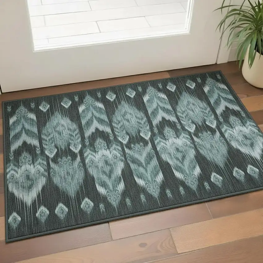 Teal And Gray Southwestern Washable Area Rug With UV Protection Photo 2