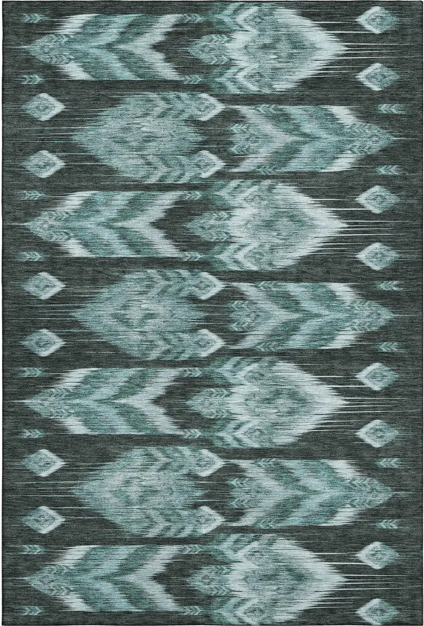 Teal And Gray Southwestern Washable Area Rug With UV Protection Photo 1