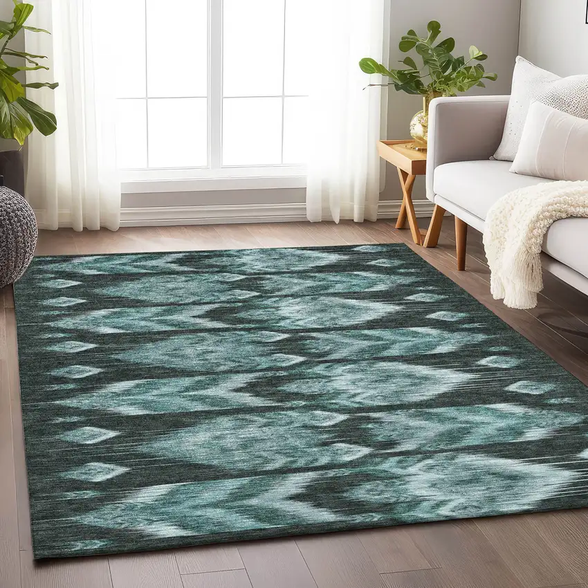 Teal And Gray Southwestern Washable Area Rug With UV Protection Photo 6