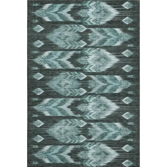 Teal And Gray Southwestern Washable Area Rug With UV Protection Photo 1