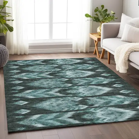 Teal And Gray Southwestern Washable Area Rug With UV Protection Photo 5