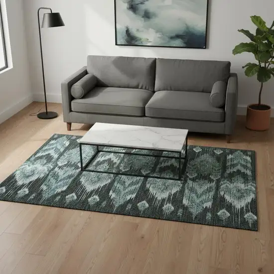 Teal And Gray Southwestern Washable Area Rug With UV Protection Photo 2