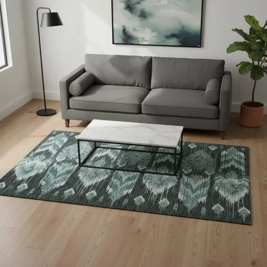 Teal And Gray Southwestern Washable Area Rug With UV Protection Photo 2