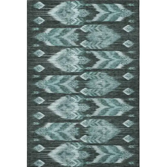 Teal And Gray Southwestern Washable Area Rug With UV Protection Photo 4