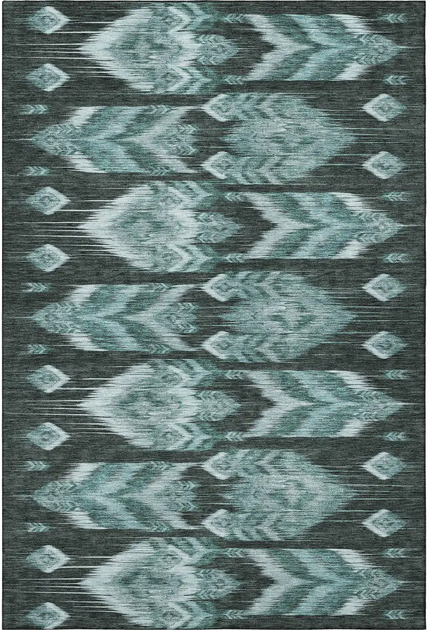 Teal And Gray Southwestern Washable Area Rug With UV Protection Photo 4