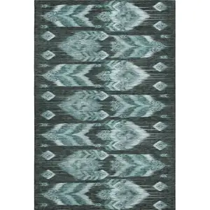 Photo of Teal And Gray Southwestern Washable Area Rug With UV Protection