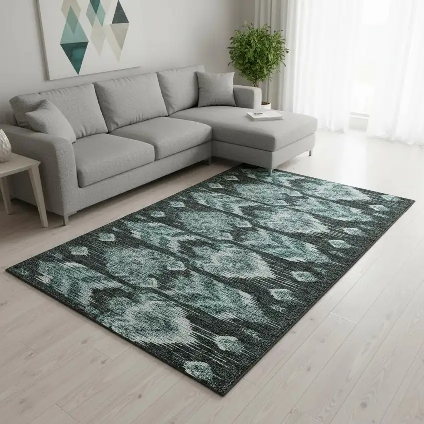 Teal And Gray Southwestern Washable Area Rug With UV Protection Photo 2