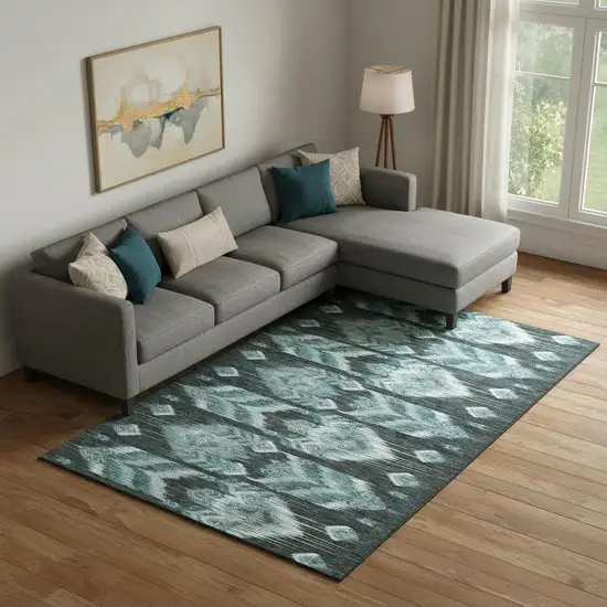 Teal And Gray Southwestern Washable Area Rug With UV Protection Photo 1