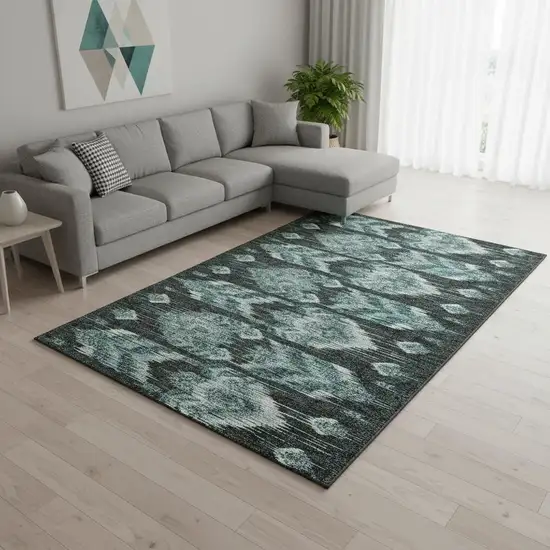 Teal And Gray Southwestern Washable Area Rug With UV Protection Photo 2