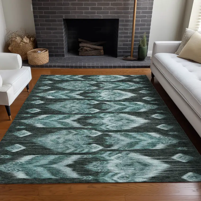 Teal And Gray Southwestern Washable Area Rug With UV Protection Photo 5