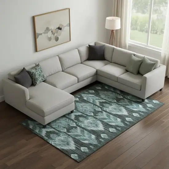 Teal And Gray Southwestern Washable Area Rug With UV Protection Photo 1