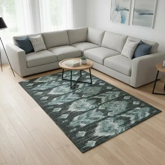 Teal And Gray Southwestern Washable Area Rug With UV Protection Photo 2