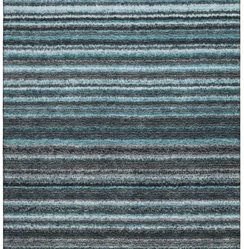 Teal And Gray Striped Washable Area Rug With UV Protection Photo 5