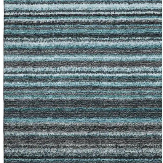 Teal And Gray Striped Washable Area Rug With UV Protection Photo 4