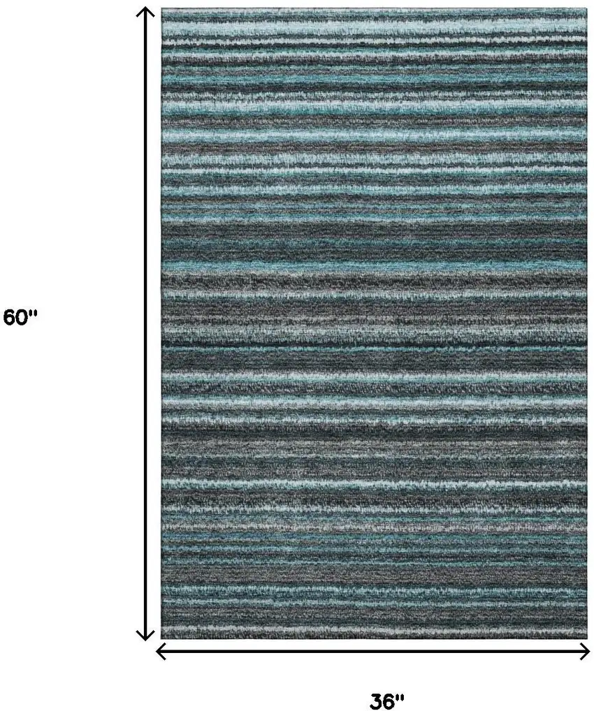 Teal And Gray Striped Washable Area Rug With UV Protection Photo 3