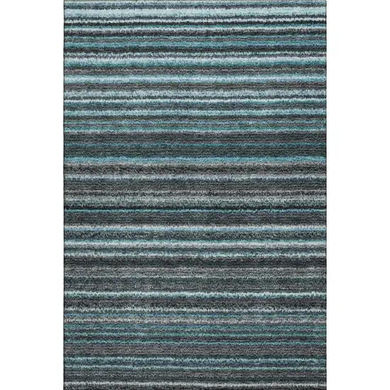 Teal And Gray Striped Washable Area Rug With UV Protection Photo 1