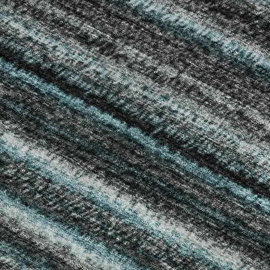 Teal And Gray Striped Washable Area Rug With UV Protection Photo 4