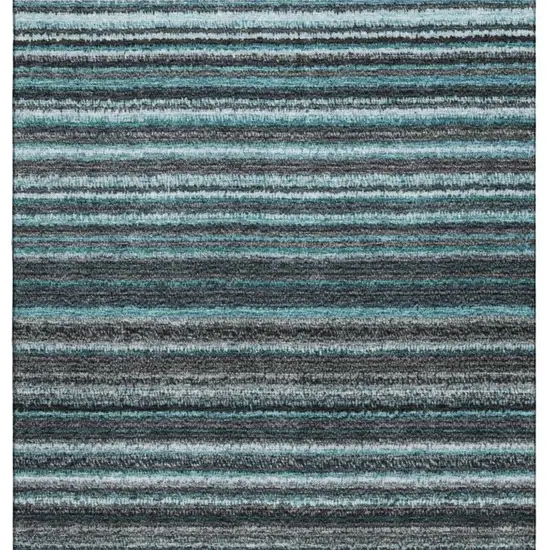Teal And Gray Striped Washable Area Rug With UV Protection Photo 4