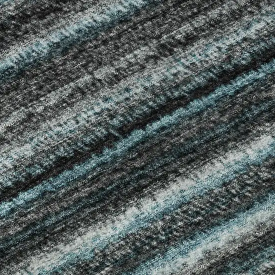 Teal And Gray Striped Washable Area Rug With UV Protection Photo 9