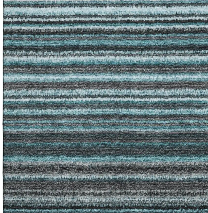 Teal And Gray Striped Washable Area Rug With UV Protection Photo 3