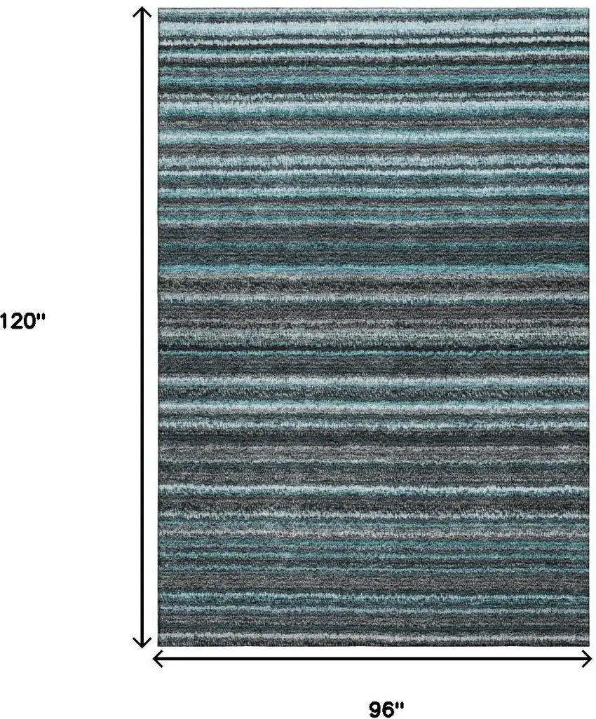Teal And Gray Striped Washable Area Rug With UV Protection Photo 7