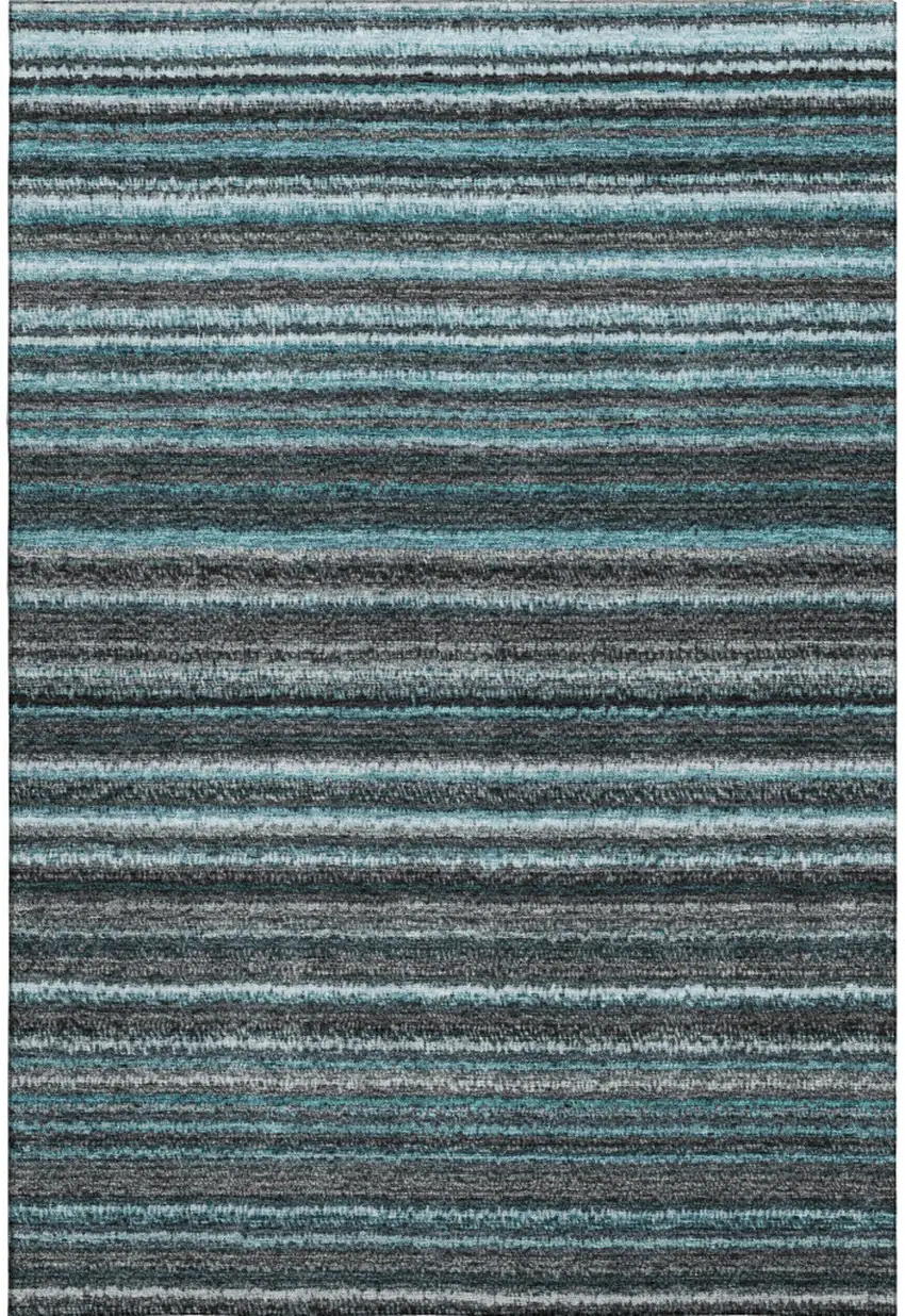Teal And Gray Striped Washable Area Rug With UV Protection Photo 1