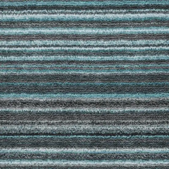 Teal And Gray Striped Washable Area Rug With UV Protection Photo 3