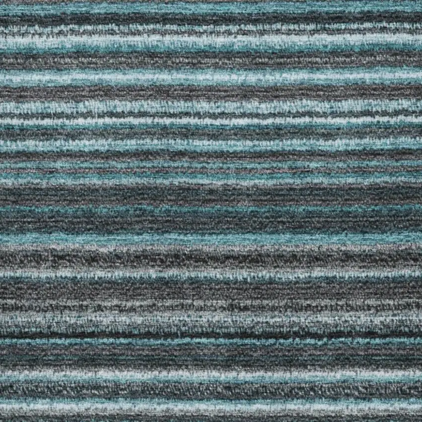 Teal And Gray Striped Washable Area Rug With UV Protection Photo 3