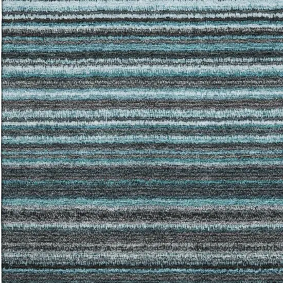Teal And Gray Striped Washable Area Rug With UV Protection Photo 4